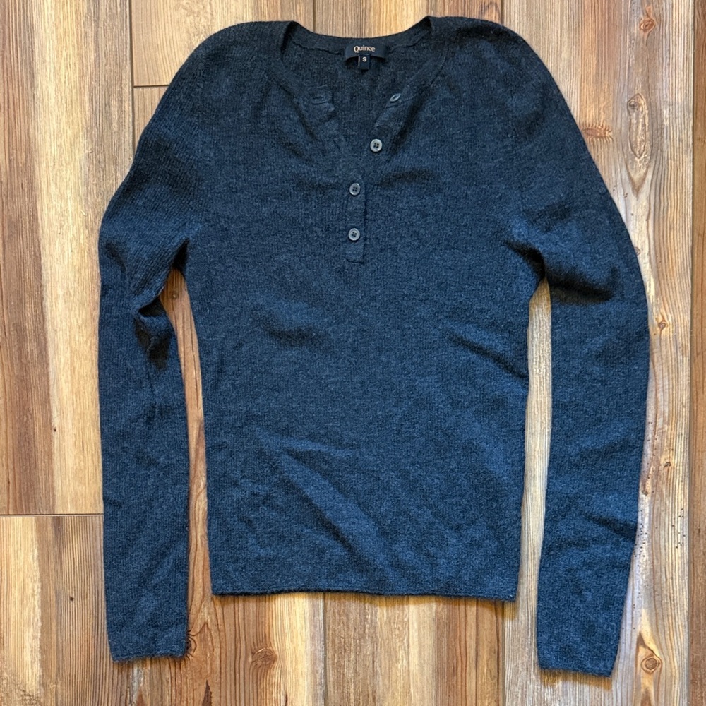 Quince Featherweight Cashmere Ribbed Henley Sweater Long Sleeve